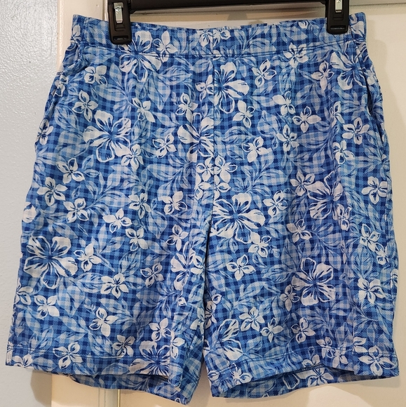 Lands' End Pants - Women's Lands' End Blue And White Plaid Floral Shorts, Size M